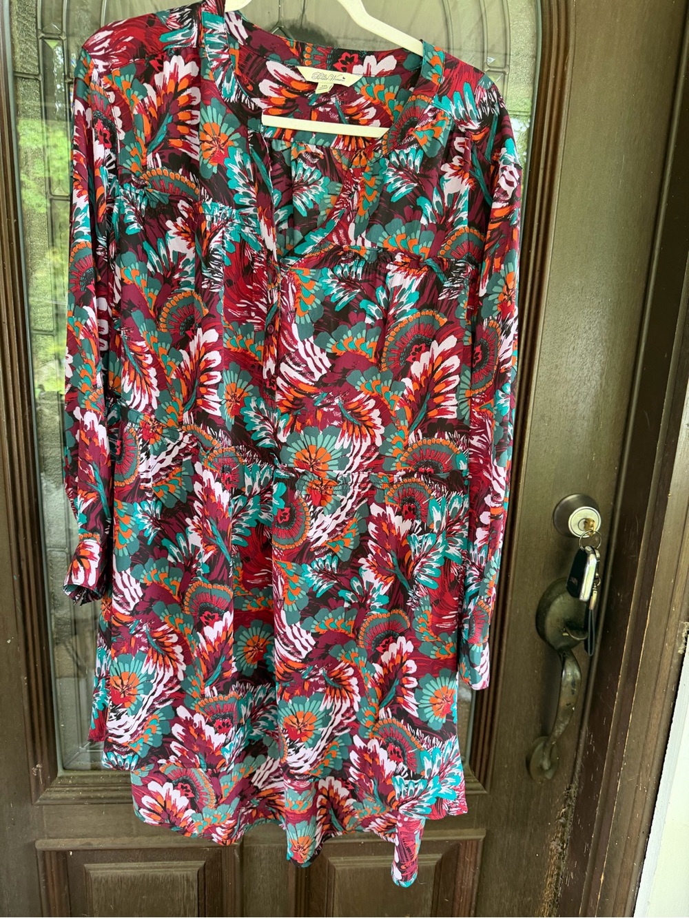 The Pioneer Woman Burgundy Teal Floral Long-Sleeve Tunic